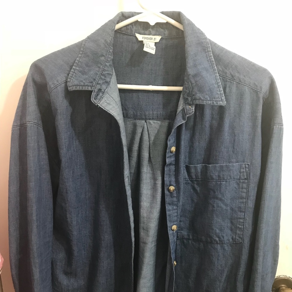 Forever 21 Large Blur Denim Button Up Shirt